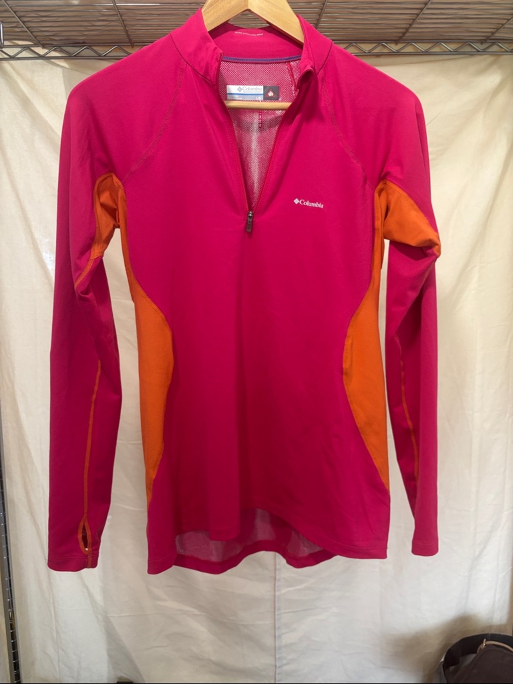 Columbia Women's Pink and Orange Quarter-Zip Long Sleeve Performance Top